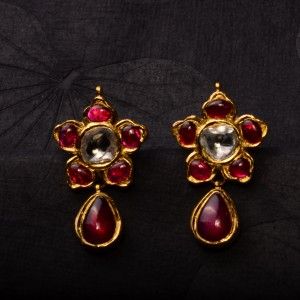 Kids Earrings studded with rubies and uncuts, handcrafted in 22k gold