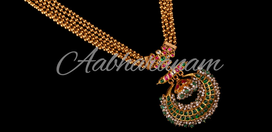 gold beads necklace from abharanam jewellers