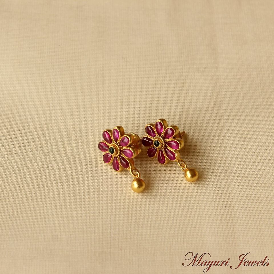 Gold plated pure silver ruby earrings