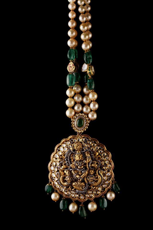 emerlads south sea peals necklace from birdhichand ghanshyamdas jewellers