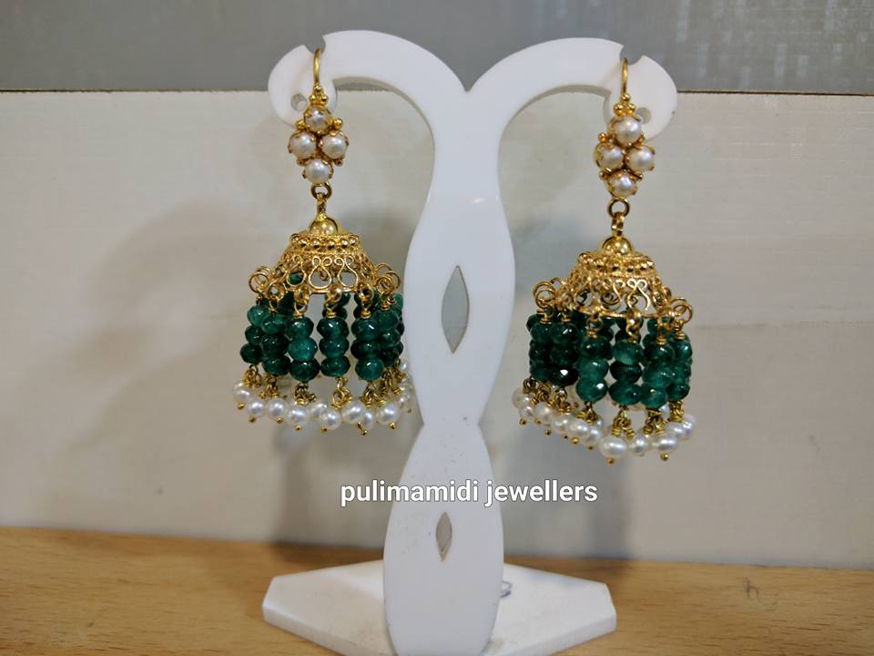 light weight jades and pearls jhumkas from pulimamidi jewellers
